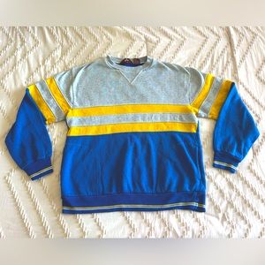 Vintage 80s Fancy SweatshirtStriped Color Block Crewneck w/ Pockets GUC Sz YL
